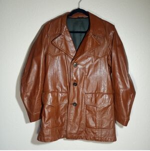 Vintage Leather William Barry 70s Wide Lapel Western Yoke Chocolate Brown Coat L